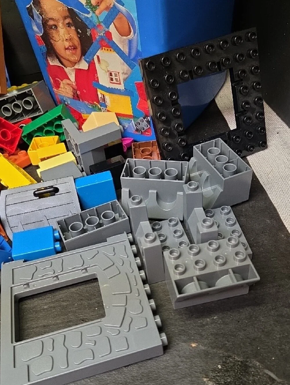 Lego Mega Blocks Multicolor Building Brick Lot with Blue Storage Bin, No Lid